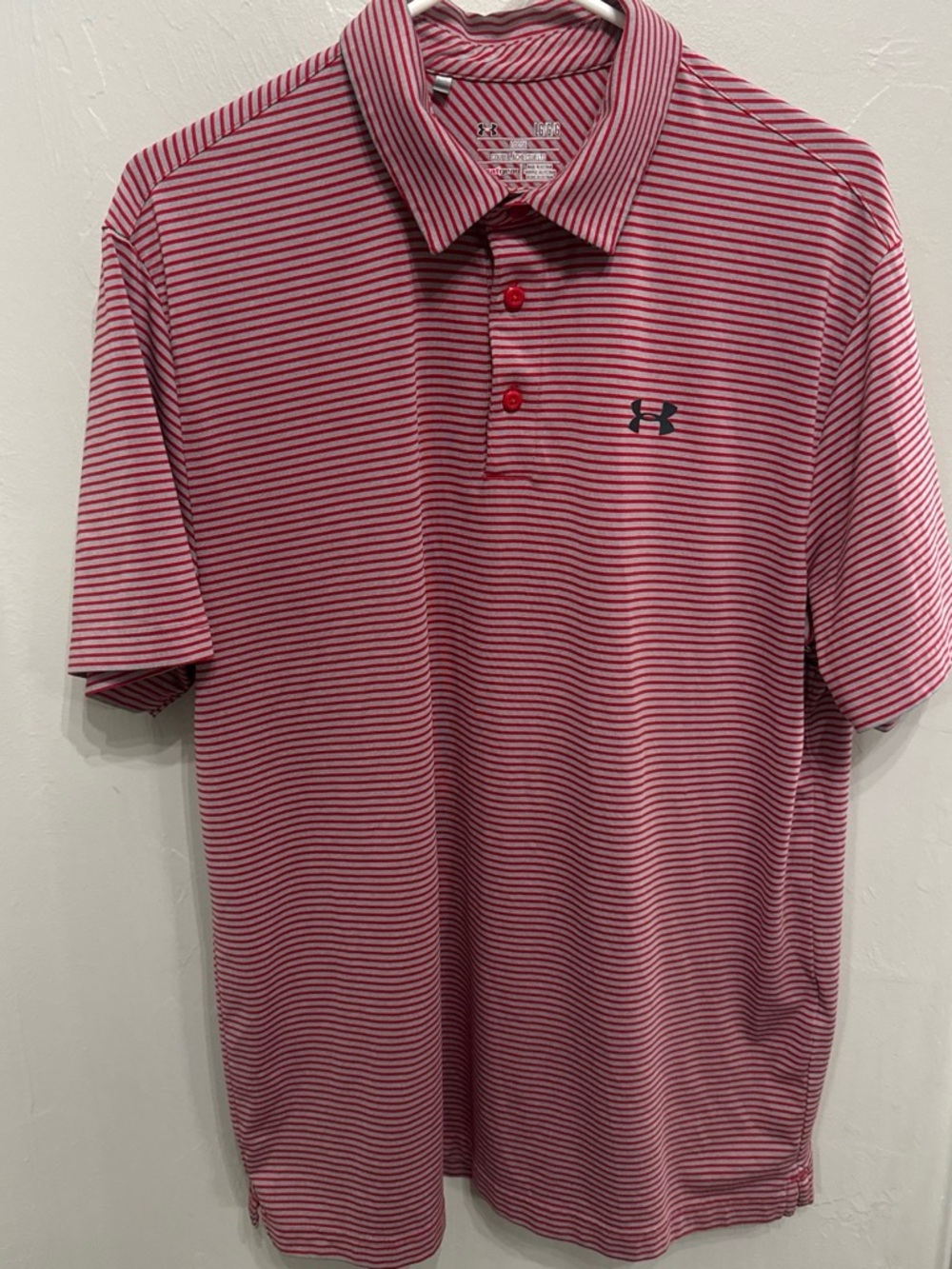 Under Armour Men’s Red and Gray Striped Polo Shirt Large